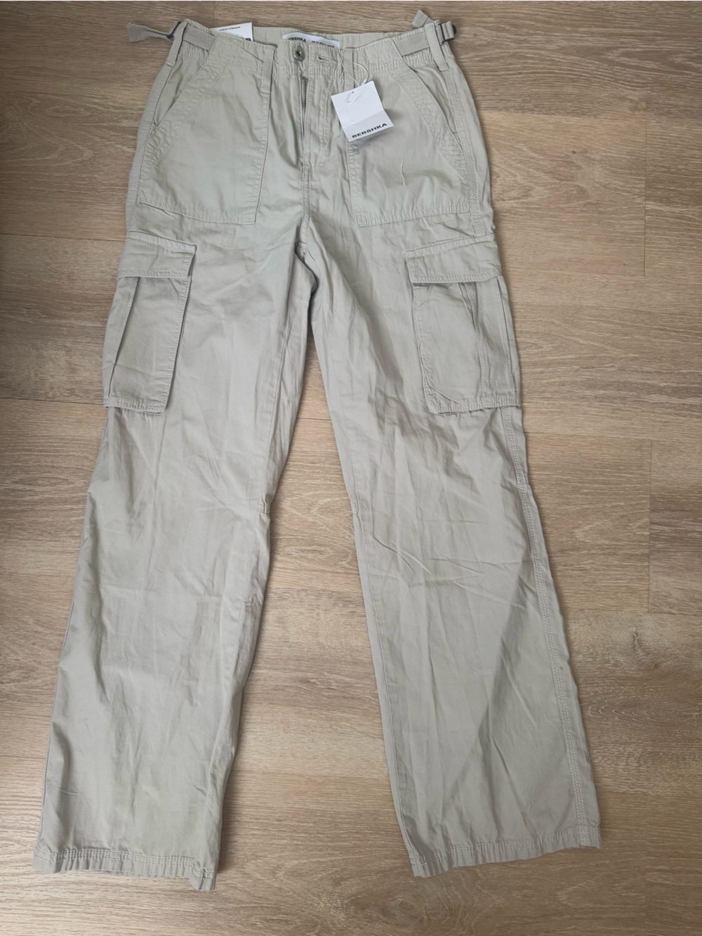 Bershka Beige Cargo Pants with Flap Pockets